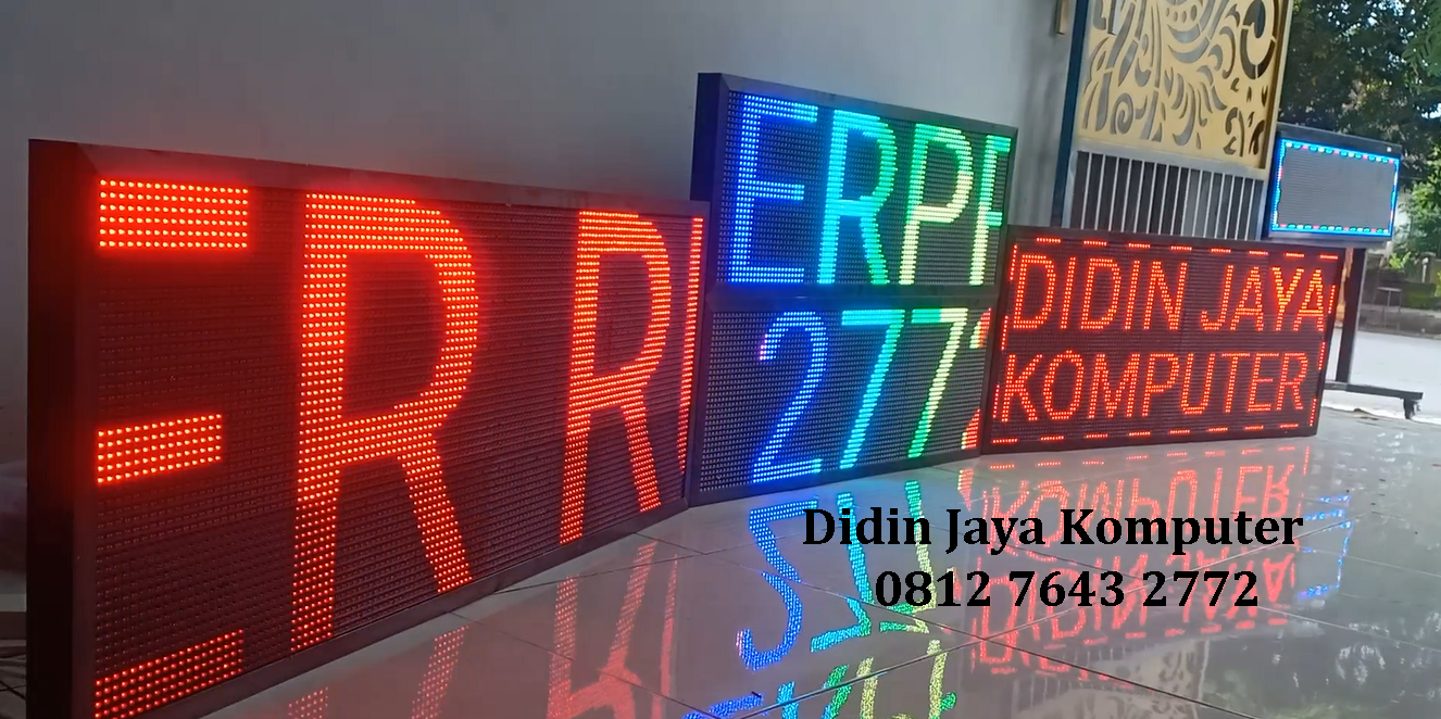 Running text bolak balik berbagai macam ukuran dan warna. kualitas bagus dan harga terjangkau